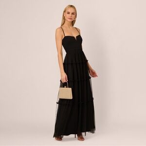 Adrianna Papell Black Maxi Dress size 4 NWT Black tie Tiered tule